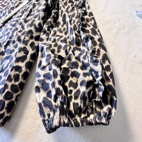 J. Crew Women Leopard Print Puff Ruffle Long Sleeve Top Blouse Sz Med Mob Wife - Picture 8 of 14